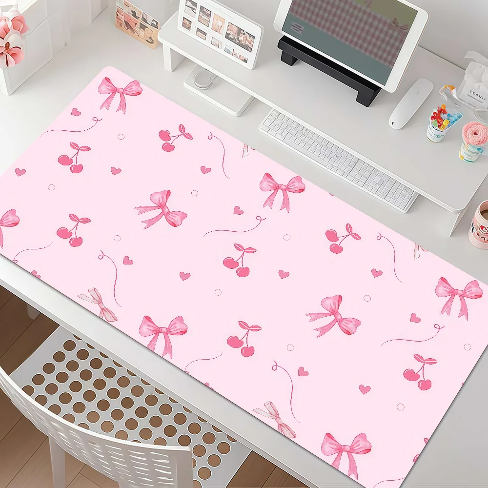 Pink Bow Mouse Pad Square Office Gaming Desk Mat Waterproof Non-Slip Rubber Decorative