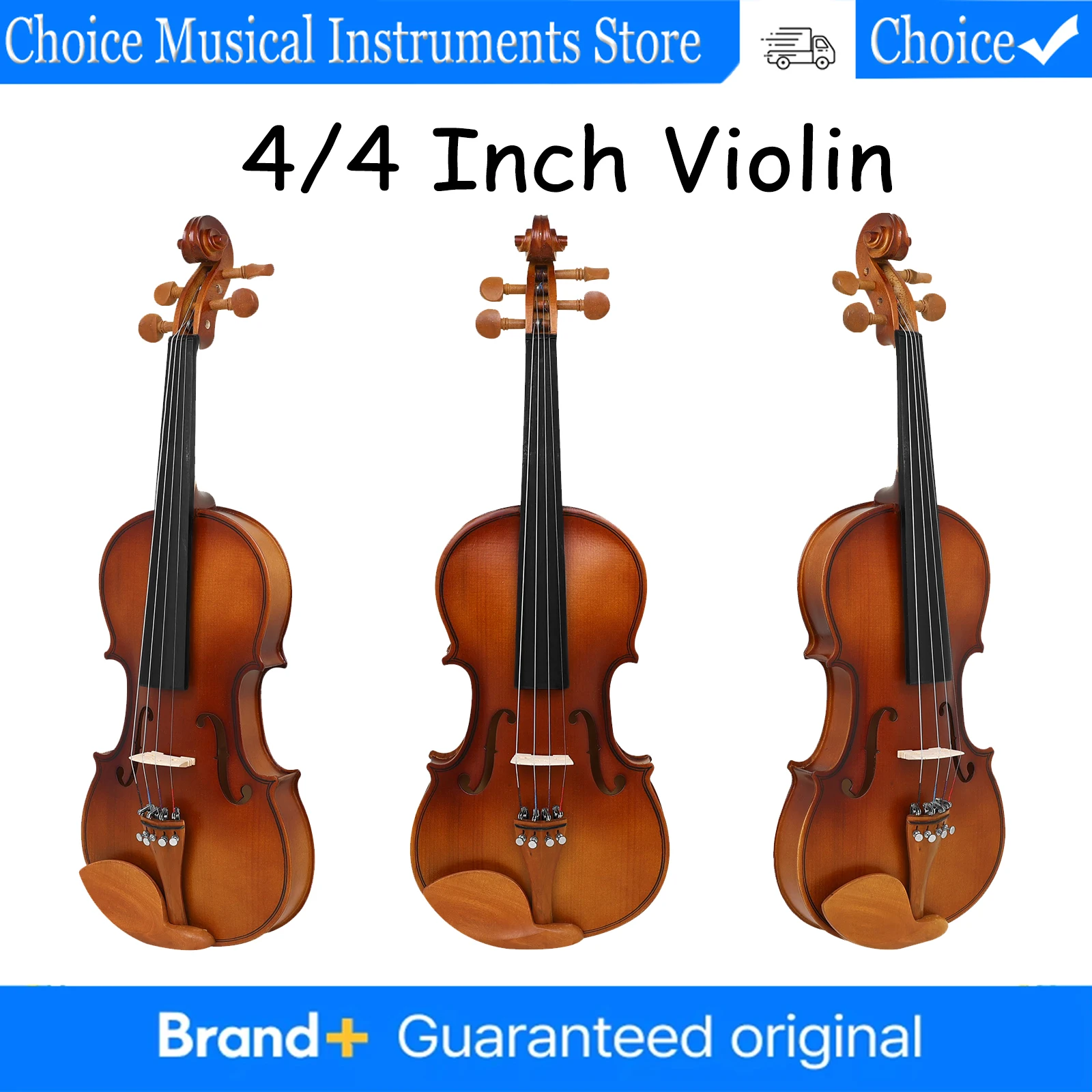

4/4 Size Acoustic Violin Wood Color Fiddle For Violin Beginner Musical Lover Performance Practice With Case & Bow