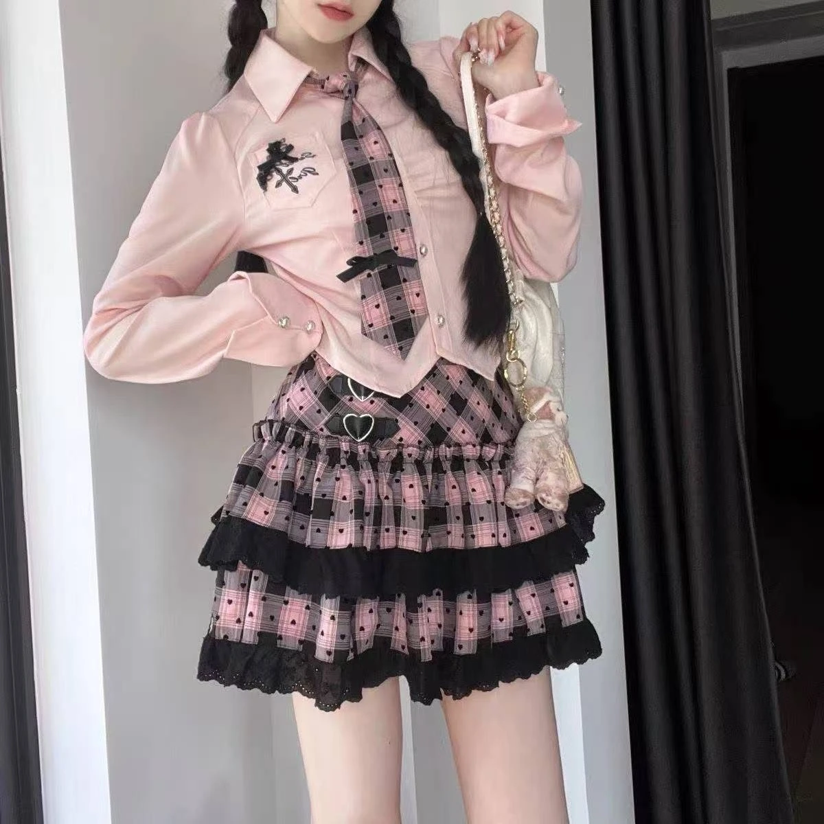 

Милые комплекты Y2K в американском стиле, женская японская винтажная рубашка с высокой талией, кружевная плиссированная юбка, женский шик