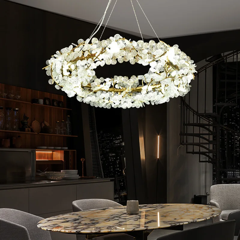 

Modern Wreath Crystal Branch Ceiling Chandelier Aluminum Alloy Pandent Lamp Atmosphere High-end Living Dining Room Hanging Light