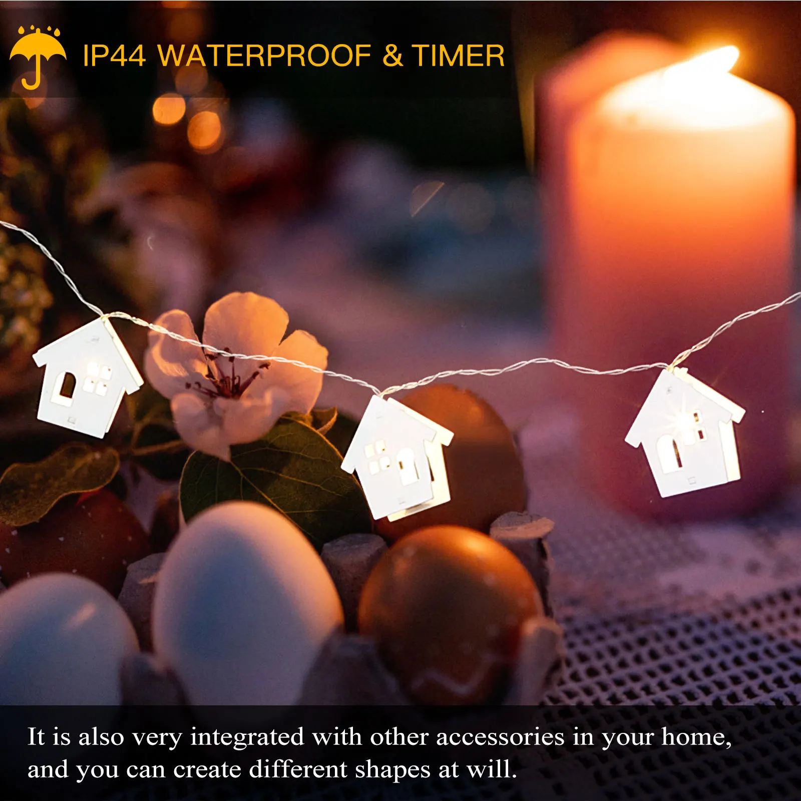 

Wooden LED Snowflake Cabin String Lights Easy Assembly Operated Fairy Lights for Party Tent Backyard Outdoor Garden Xmas