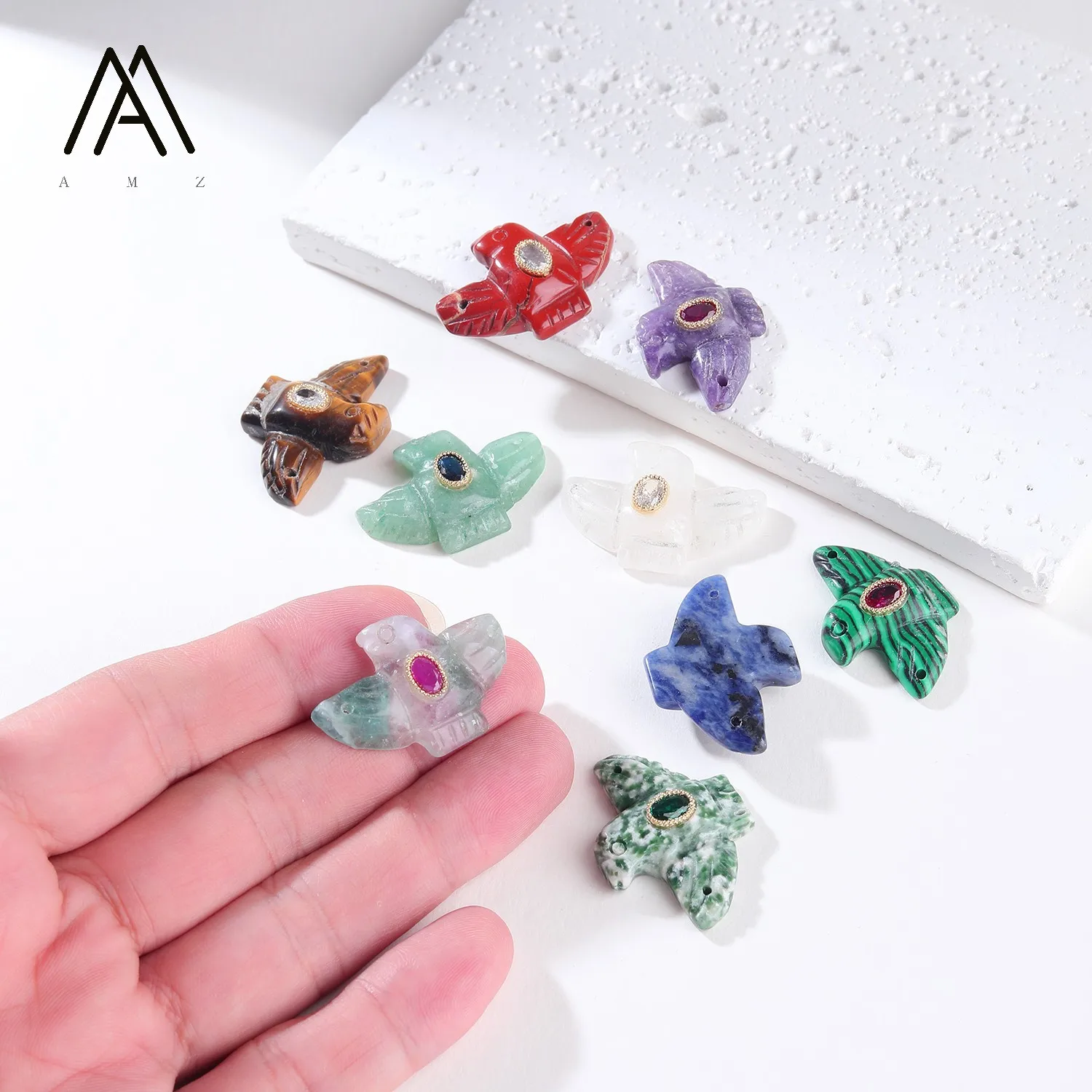 1/3/5/10pcs Carved Eagle Bird Carvings Crystal Charms Pendant for Necklace Jewelry Making Sculpture Statue CZ Jewelry Accessory - view 2
