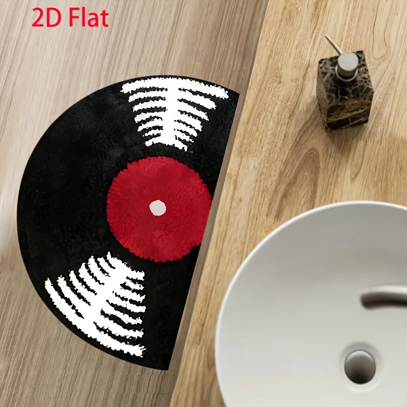 VIKAMA Vintage Vinyl Record-Style Doormat, Soft Plush Absorbent Semicircular Foot Mat, Non-Slip Bathroom Rug for Home Decor - view 5