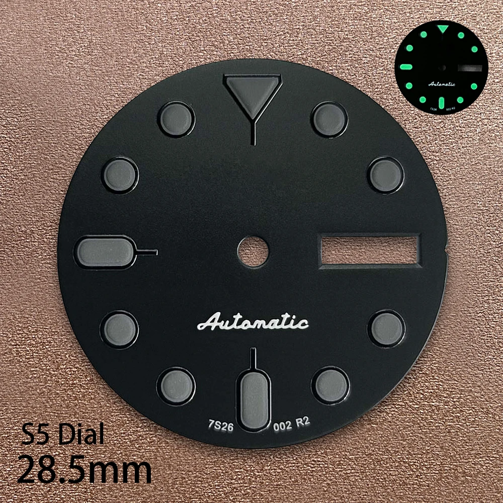 

28.5mm S5 Logo SKX007 Black Dial Fit NH36/4R36 Automatic Movement Green Luminous Dual Calendar Watch Modification Accessories