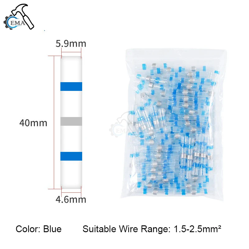 100/200PCS Schrumpf Anschlüsse Hülse Rohr Terminals Elektrische Butt Splice Draht Stecker Splice Solder Isolierte Kabel