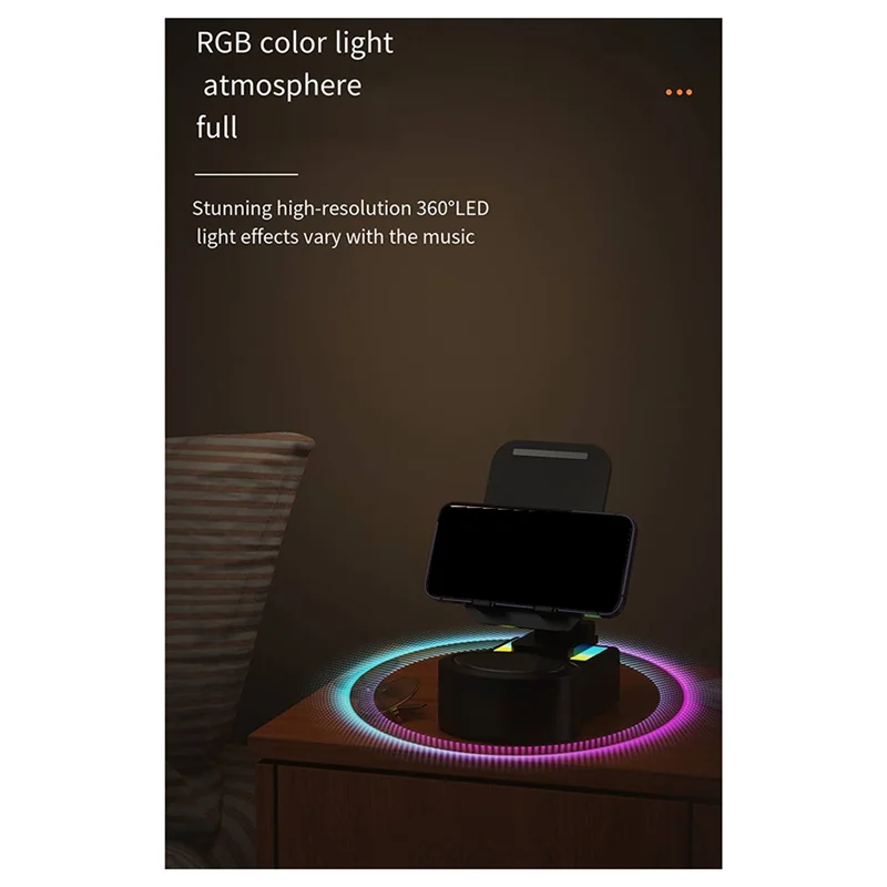 ABFN-Phone Stand Speaker Cradle Adjustable For Office Foldable Cellphone Stand With RGB V5.0 Light Desktop