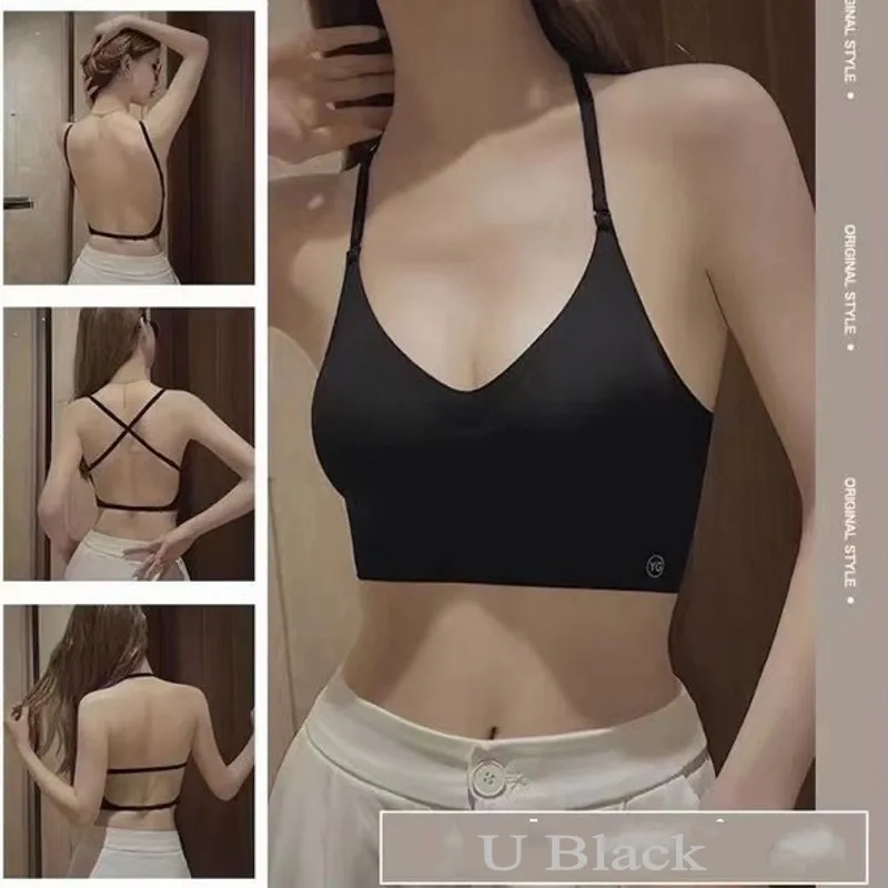 Women's U-shaped Backless Lingerie Triangle Cup Seamless Sexy Bra Ice Silk Wireless Push Up Bra Female Underwear