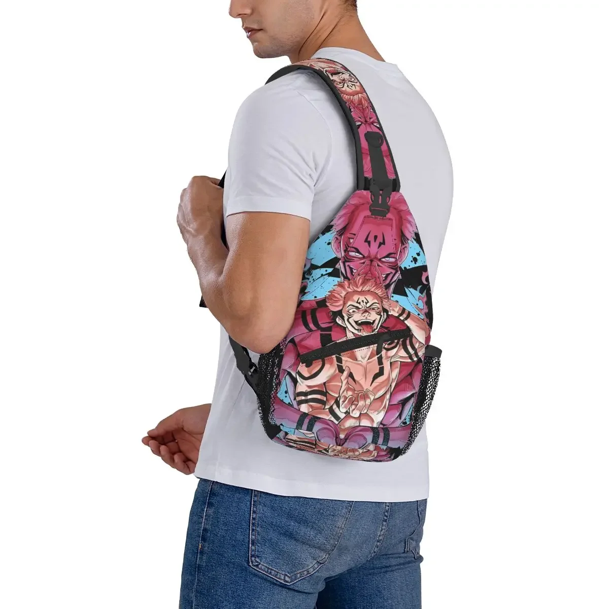 Sukuna-bandolera pequeña para el pecho, mochila de hombro cruzada para senderismo, viaje, Anime, Manga, Jujutsu Kaisen