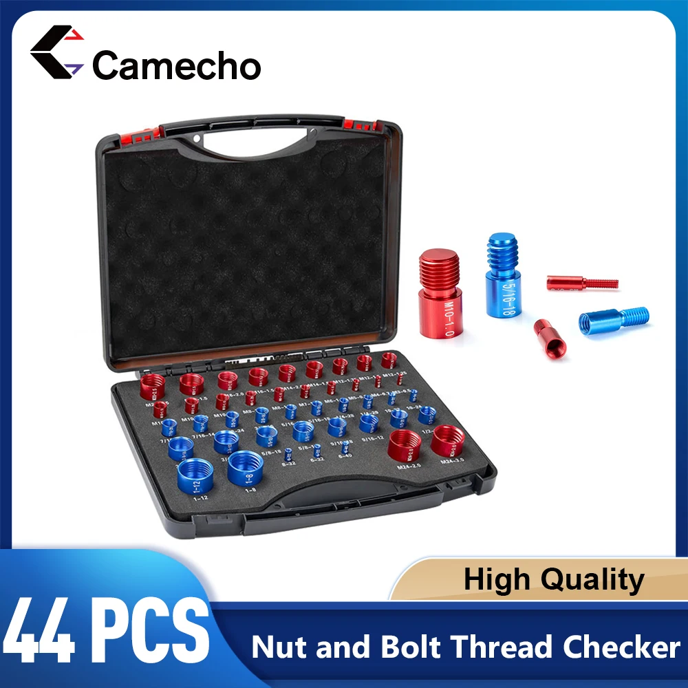 Camecho 44 pezzi kit di controllo filettatura bullone dado calibri filettatura metrica e SAE di precisione per dadi e dimensioni precise delle viti identificate