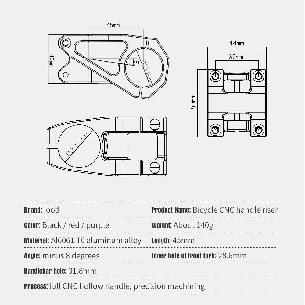 JOOD  Bicycle Handlebar Stem 45mm Mountain Bike CNC Aluminium Alloy Hollow Ultralight