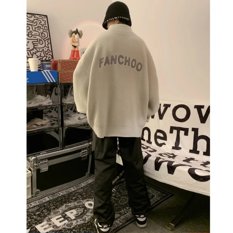 Knitted Cardigan Zipper Men Sweater Long Sleeve Jacket Spring Autumn Streetwear Korean Fashion Sweater Coat Warm Loose Outerwear