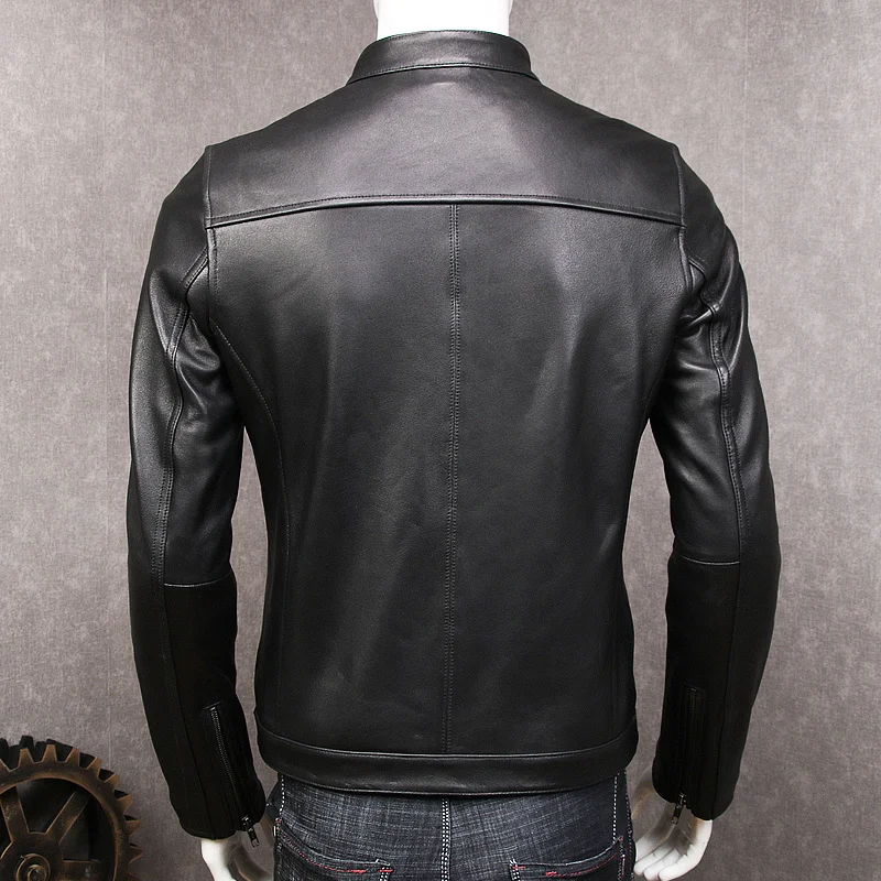 Real 4XL Large Size Leather Lambskin Jacket Men Motorcycle 100% Sheepskin Genuine Leather Coat Flight Bomber Aviator Overcoat