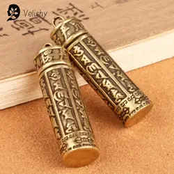 Brass Cylinder Pendant Keychain Hanging Jewelry Pill Box Medicine Container