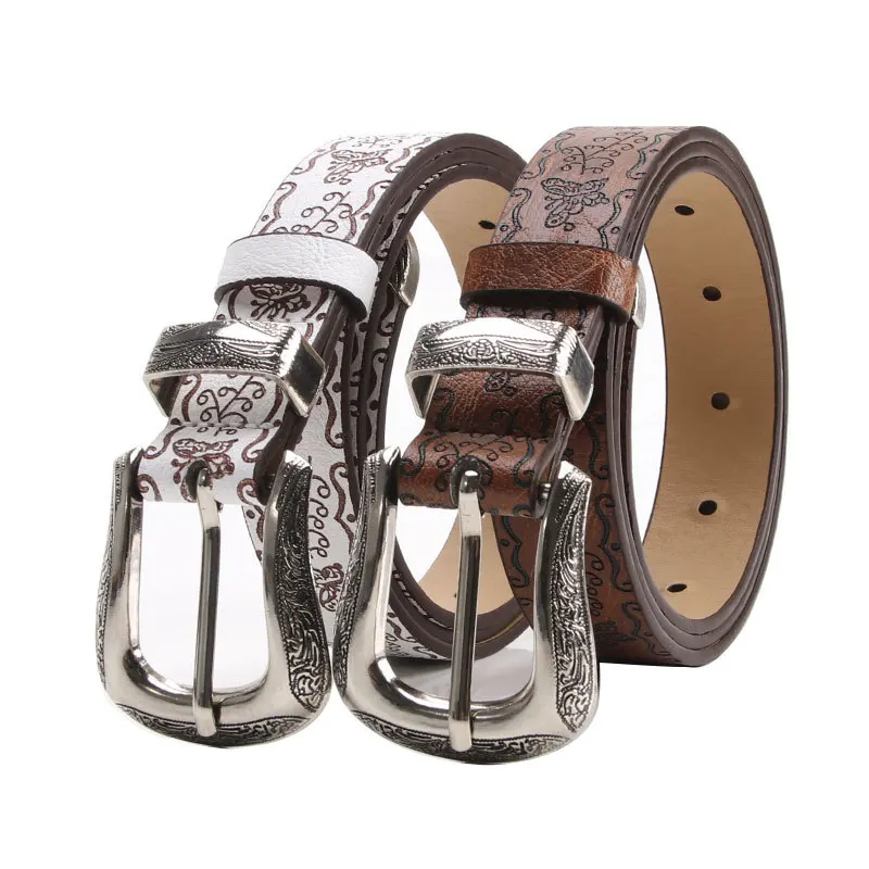 Cintura in pelle PU stampata per donna Accessori jeans retrò gotici Cintura Tendenza moda Y2k Cintura con fibbia ad ardiglione in metallo per ragazze