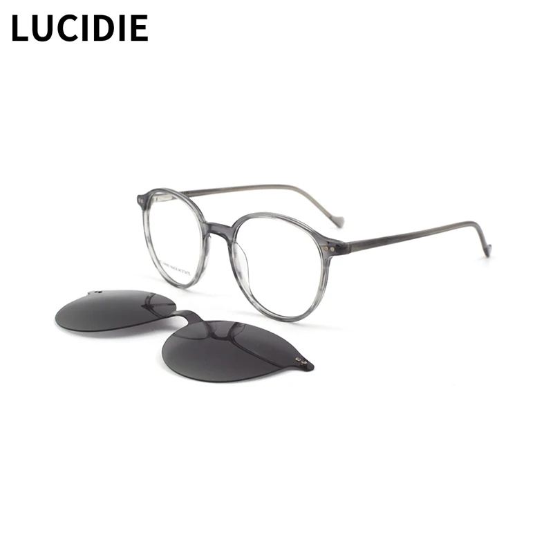 LUCIDIE Retro Square Clip on Polarized Sunglasses Women's Chic Glasses Men's Luxury Brand Designer Magnetic Eyewear C2016