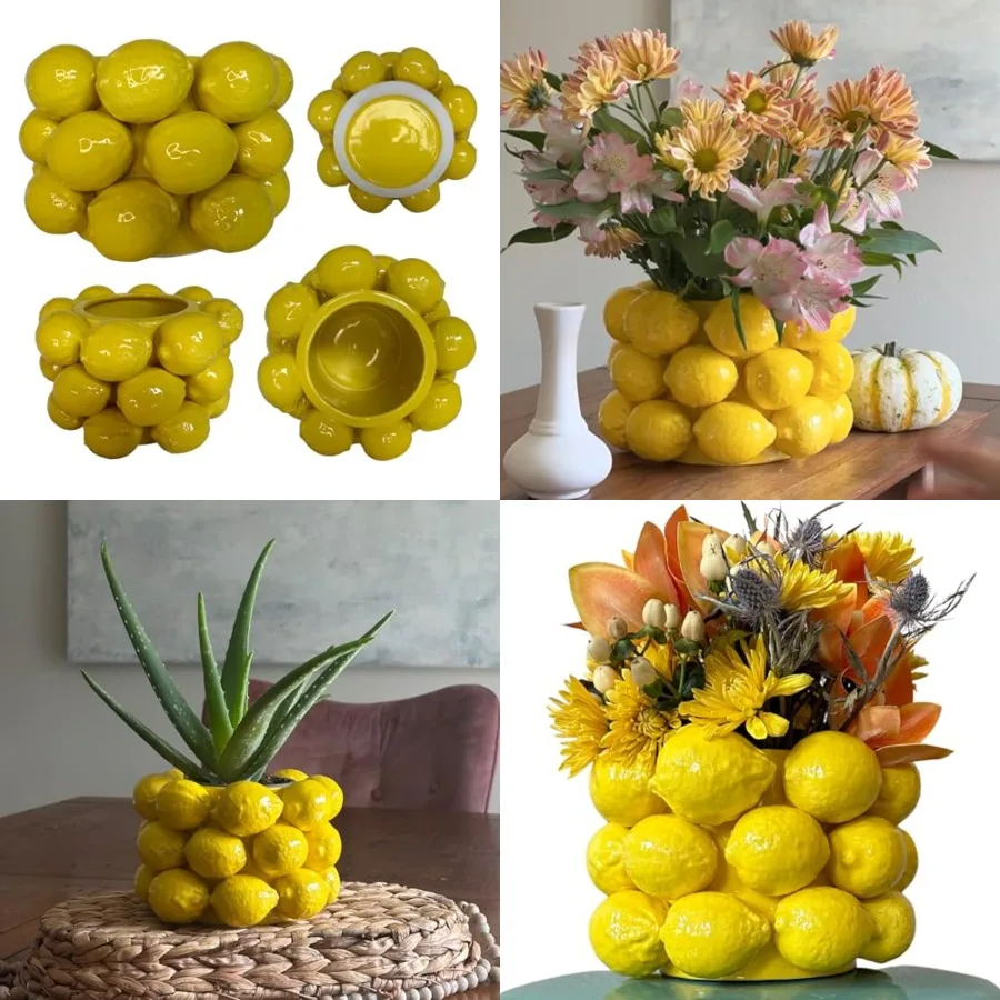 

Lemon Vase -Cheery Yellow Ceramic French/Mediterranean Style Unique Vase with 3D Lemon Design- Lemon Kitchen Decor - Lemon Them