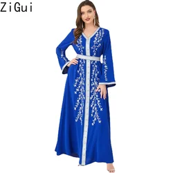 Zigui-vestido árabe para mujer, traje elegante de gasa azul con bordado de hojas para fiesta de boda y graduación, ropa de noche de lujo