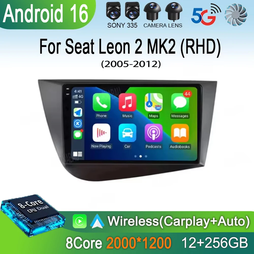 

Автомагнитола Android 16 с GPS-навигацией и CarPlay для Seat Leon 2 MK2 2005-2012 (правый руль), мультимедийный видеоплеер, стереосистема, камера, Wi-Fi+4G
