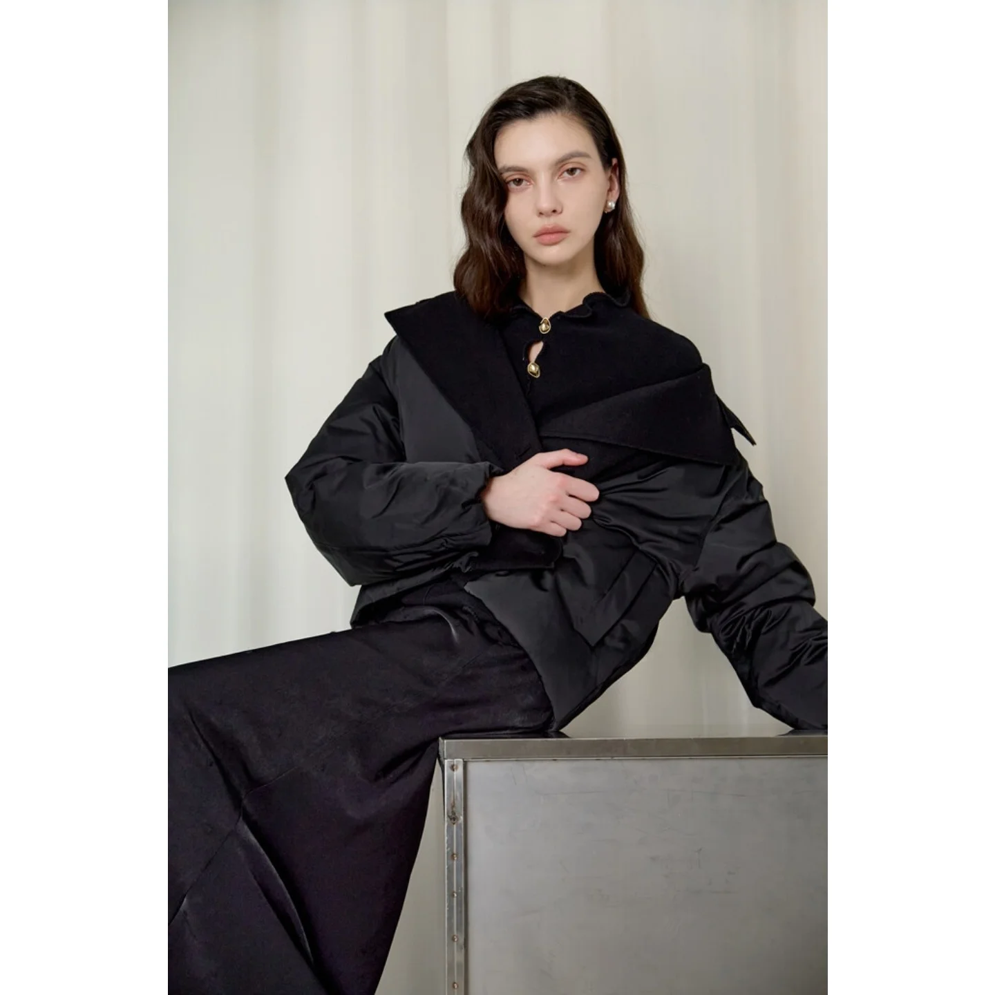 00 lã camere retalhos para baixo jaet gola commuter versátil calor feminino faion outerwear casaco