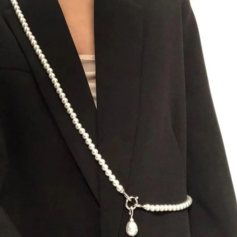 Statement Pearls Long Necklace For Women Personality Chains Big Pendant Collares Jewelry Fashion Decorative Strap Bag Chain