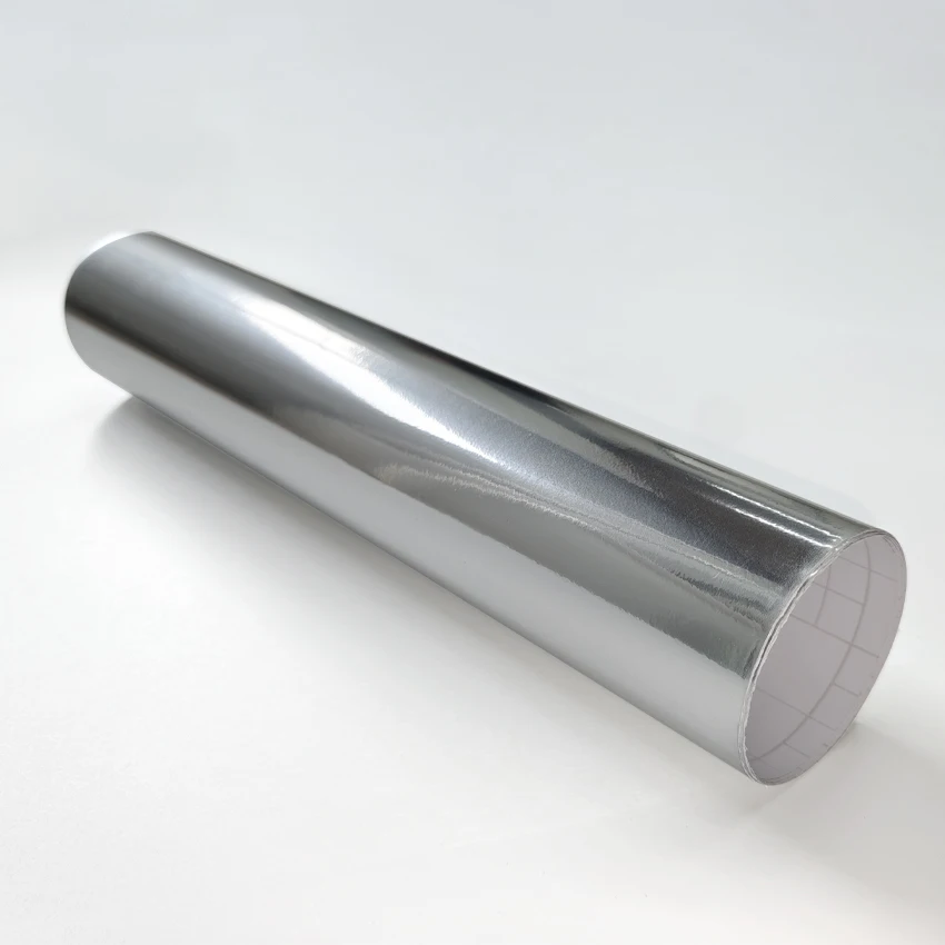 Premium Stretchable Chrome Mirror Silver Vinyl Wrap Adhesive Film Roll Air Release DIY Decal Sheet