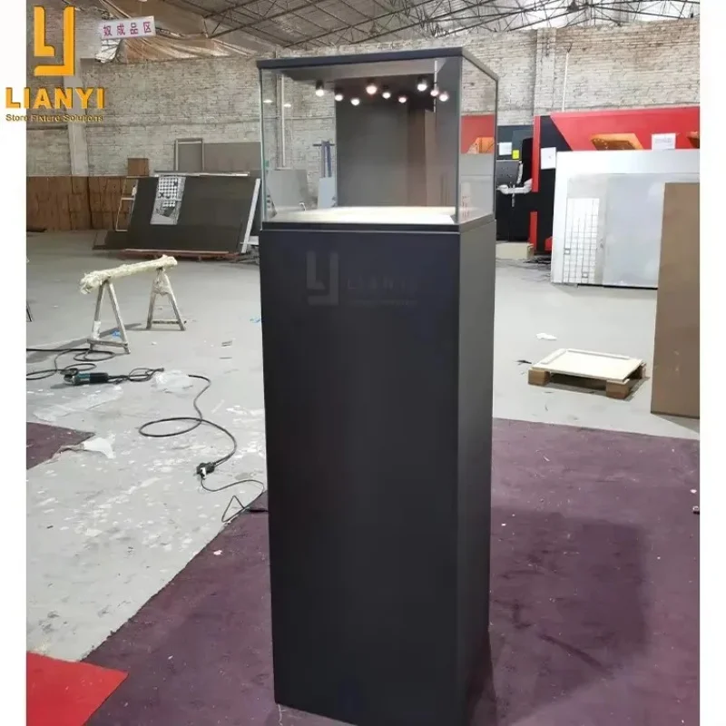 custom.Customized High Grade Museum Jewelry Showcase Design High Security Pedestal Display LED Lighting Lifting Display Cab