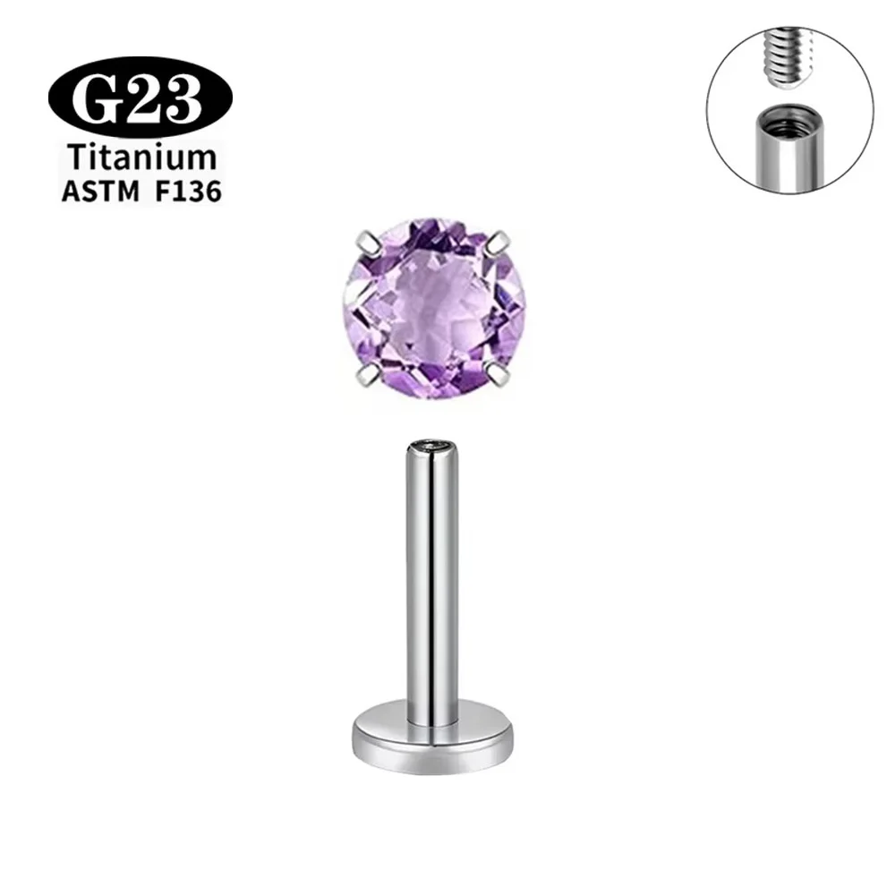ASTM F136 Titan Ohr-, Lippen- und Nasenstecker mit Zirkonia-Stein, Labret-Stick mit Innengewinde, Ohrringe, runde Piercings in verschiedenen Größen, Körperschmuck – Detail 8