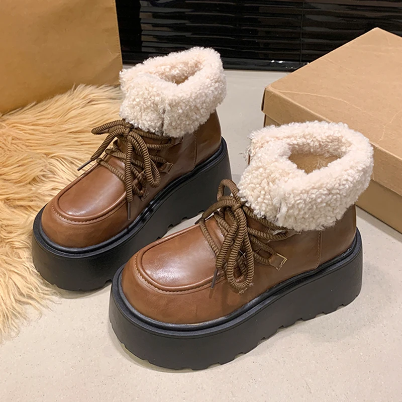 

Fur Flats Women's Ankle Boots Platform Warm Casual Shoes Designer Winter Boots 2025 New Cozy Sport Snow Botas De Mujer Zapatos