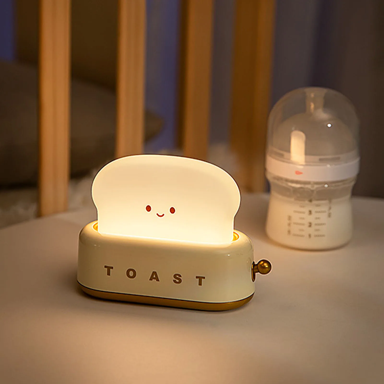 Cute Toast Night Light Dimmable LED Toaster Night Lamp Rechargeable Cordless Nursery Night Light For Kids Cute Bedroom Bedside