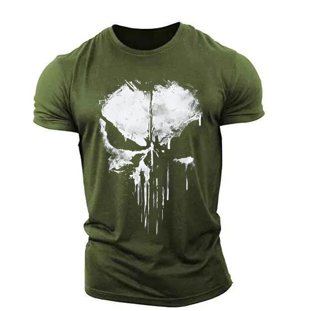 Punisher Skull Men's T-shirt 3D Printed Harajuku Street Top Fitness Sportswear Stretch Breathable Extra Large Size Men's Wear