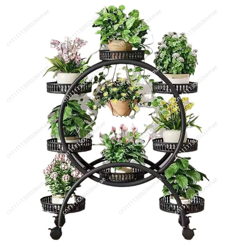Flower Pot Rack Living Room Floor-to-ceiling Movable with Wheels Green Dill Balcony Flower Pot Rack Multi-layer Household