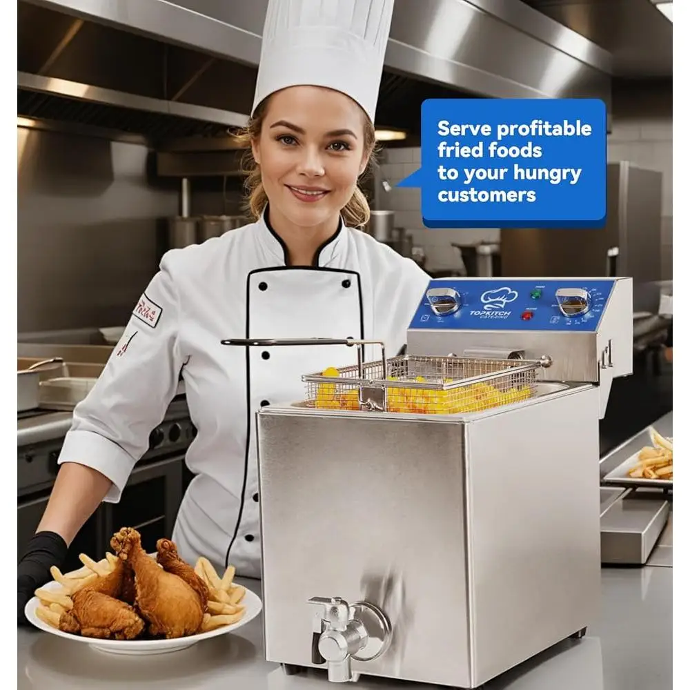 8.5Qt Electric Fryer with Oil Drain Timer Solid Wire Mesh Basket Precise Temperature Control Easy Clean High Power Heating