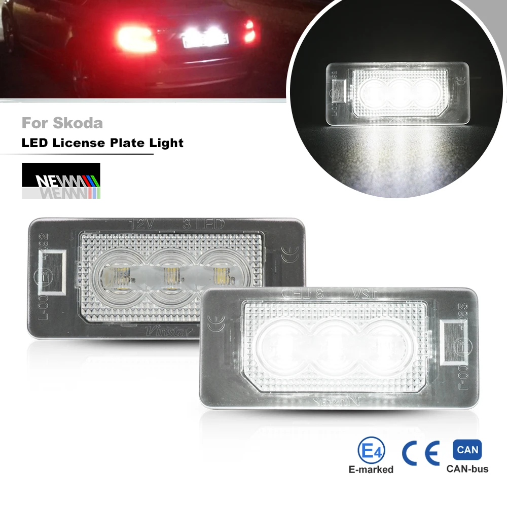 2x Canbus Error Free LED License Number Plate Lights For Skoda Fabia 2 3 Octavia 3 Superb 2 3 Yeti 5L Rapid NH1 NH3 Kodiaq NU7