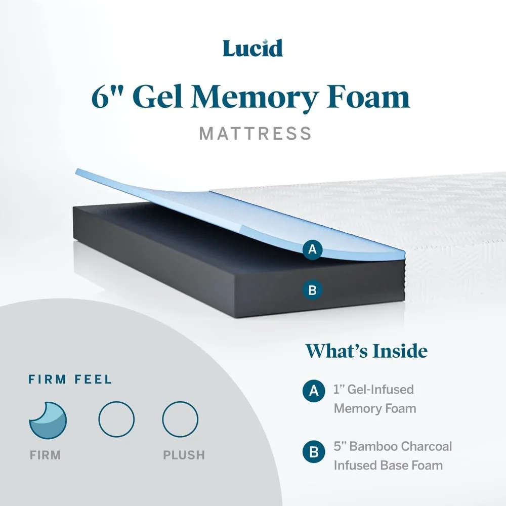 Memory Foam Mattress  Firm Feel  Gel Infusion  Memory Foam Infused with Bamboo Charcoal - Breathable  CertiPur Certified