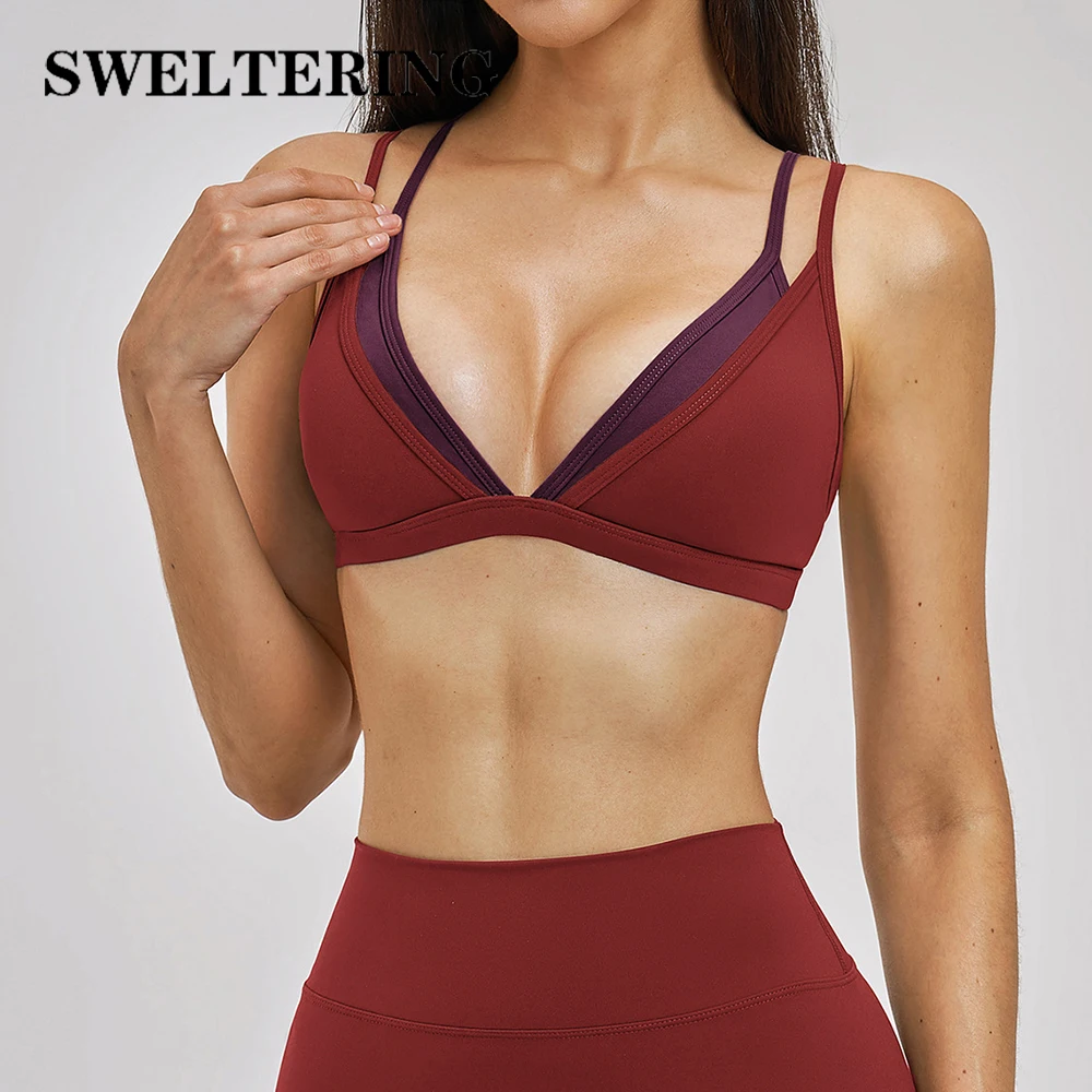 

Женский сексуальный спортивный бюстгальтер с защитой от ударов, для тренировок, йоги, фитнеса, с эффектом пуш-ап, укороченный топ, спортивное белье