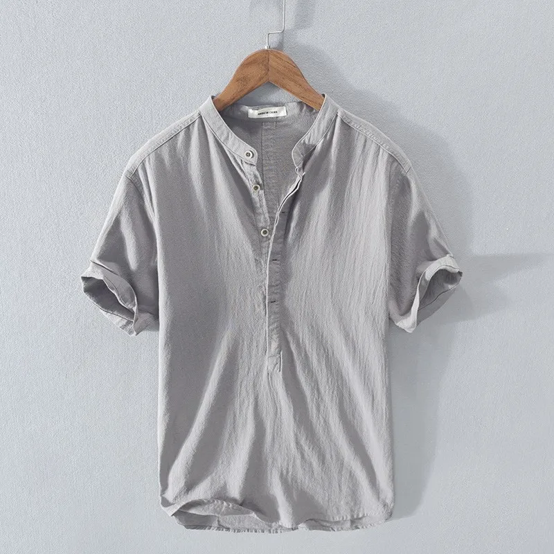 

Streetwear Men Lightweight Shirts Long Sleeve Henley Cotton Linen Shirts for Men Beach Hawaiian Shirts Breathable Collar Tshirt