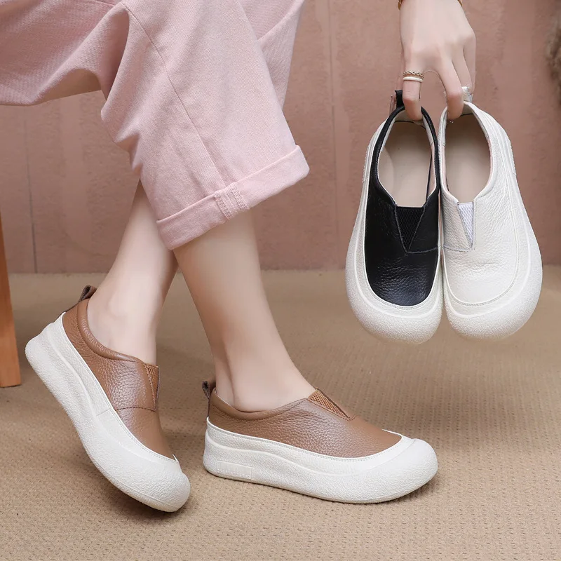 

Leather Soft Bottom Women's Shoes Spring Autumn New Style Comfortable Flat Bottom Mom Shoes Breathable Footwear Middle-Aged W...