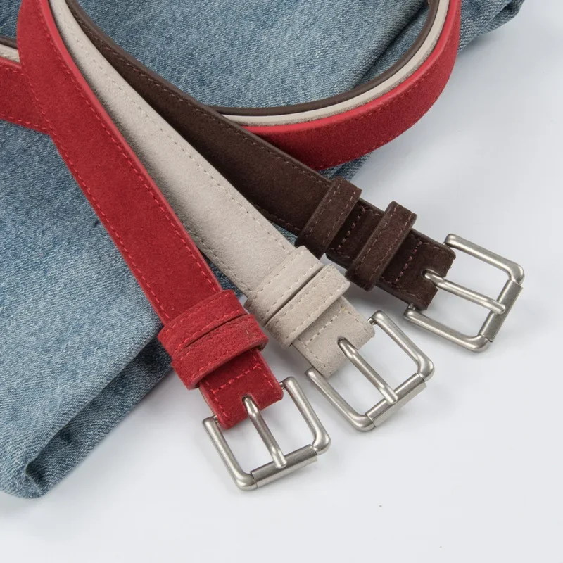 Frosted Cowhide Women's Belt Goth Retro Versatile Jeans Accessories Girdle Luxury Design Silver Pin Buckle Waistband