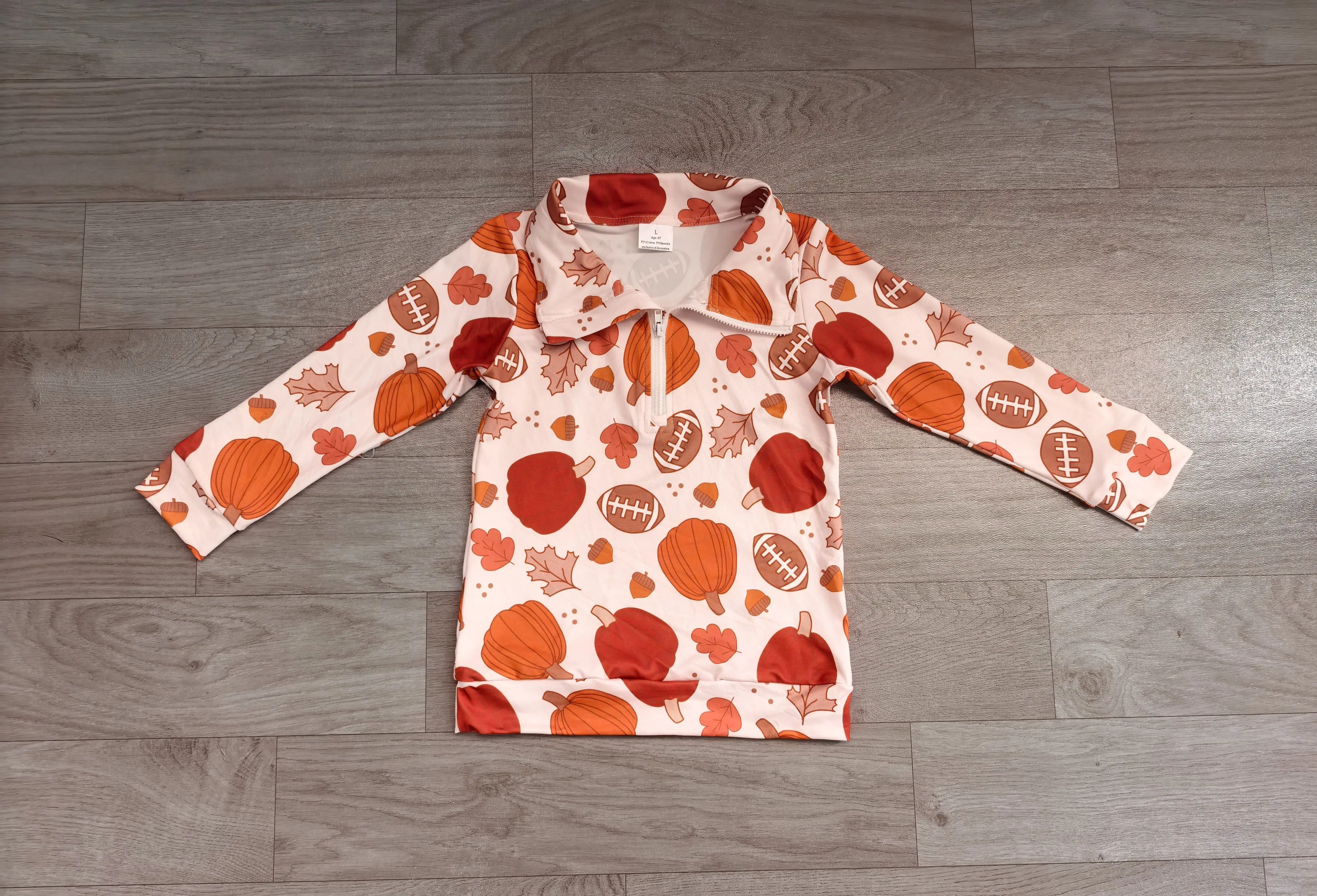 Wholesale Infant Children Long Sleeve Thanksgiving Clothes Toddler Boys Pullover Baby Boy Kids Wear Pumpkins Leaves Zip Shirts