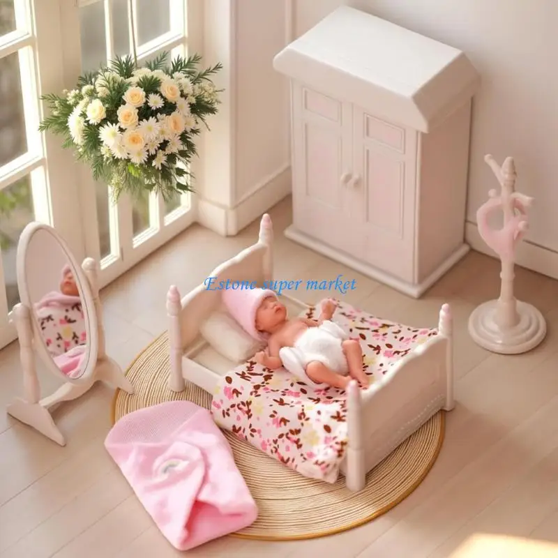 

090B Realistic Silicone Baby Doll 3Inch Reborns with Bibs and Hat for Parenting Game