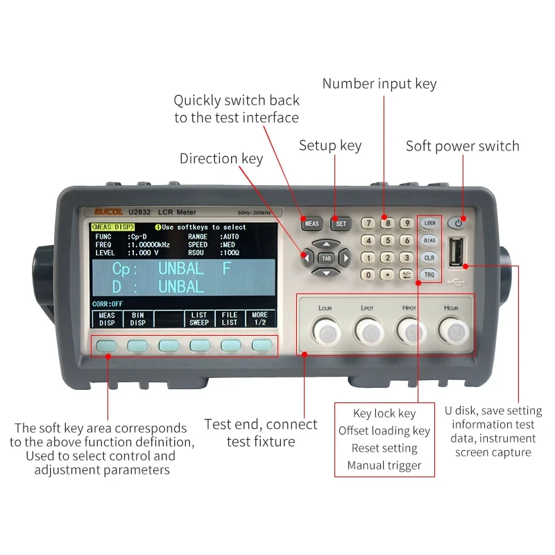 U2832lcr Digitale Brug 200Khz Brugtester Condensator Weerstand Impedantie Inductietester