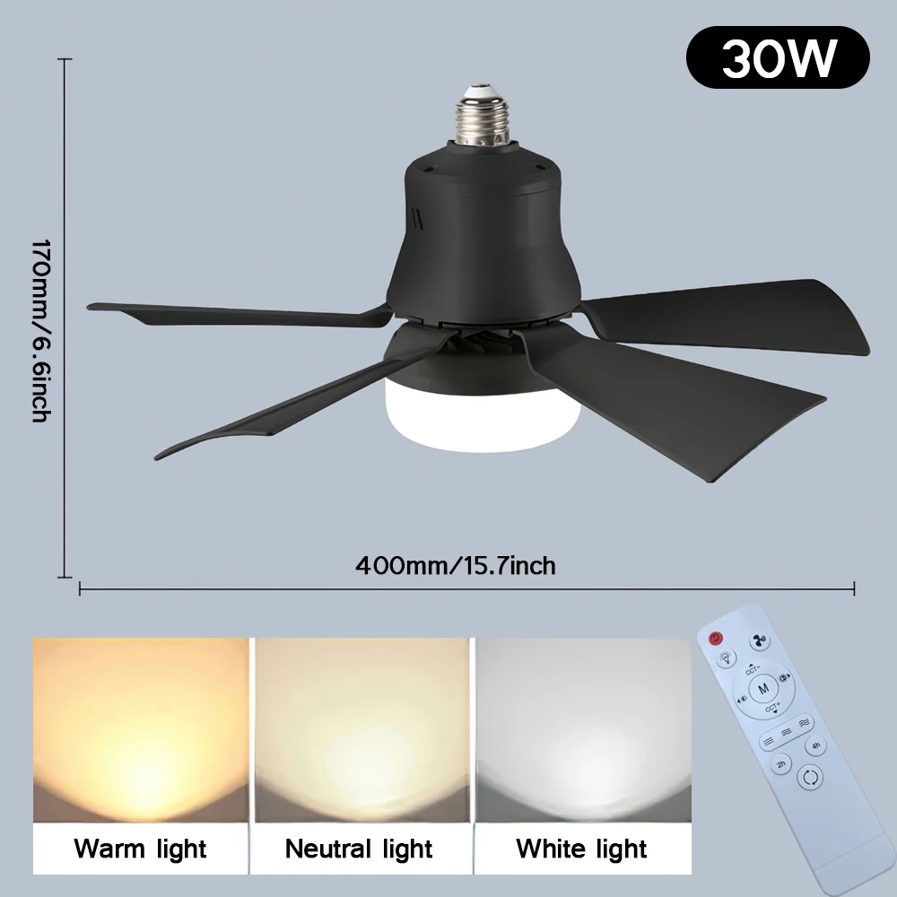 

30W Ceiling Fan with Lighting Lamp E27 Converter Base with Remote Control for Bedroom Living Home Silent 3 Speeds AC 85V-265V