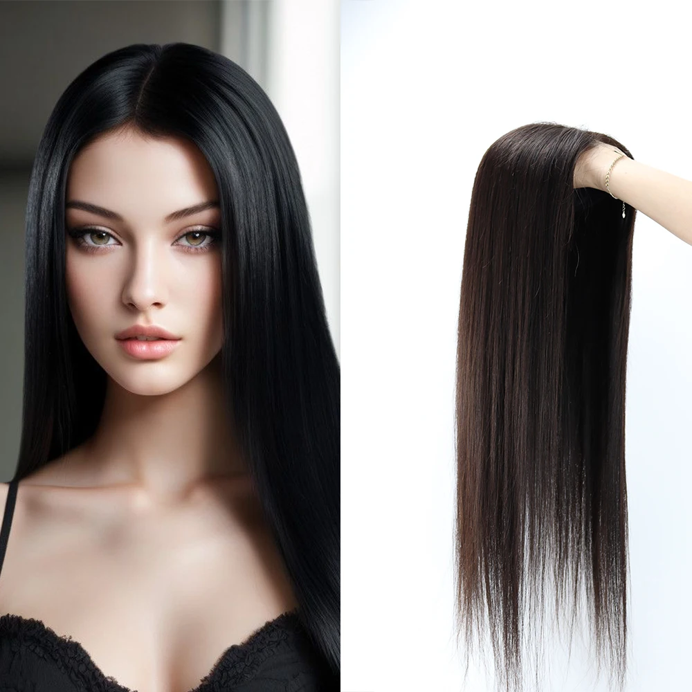 Topper de Cabello Humano Liso Remy Europeo de 18x20cm con Cierre, Encaje HD Transpirable, Nudos Decolorados y Cabello de Bebé