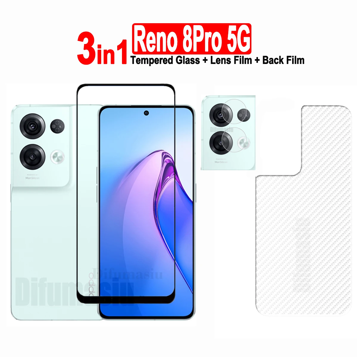 3 in1 per OPPO Reno 8Pro 5G vetro temperato Reno 7Pro 8T 8Z 7Z 6Z 5G protezione dello schermo a copertura totale