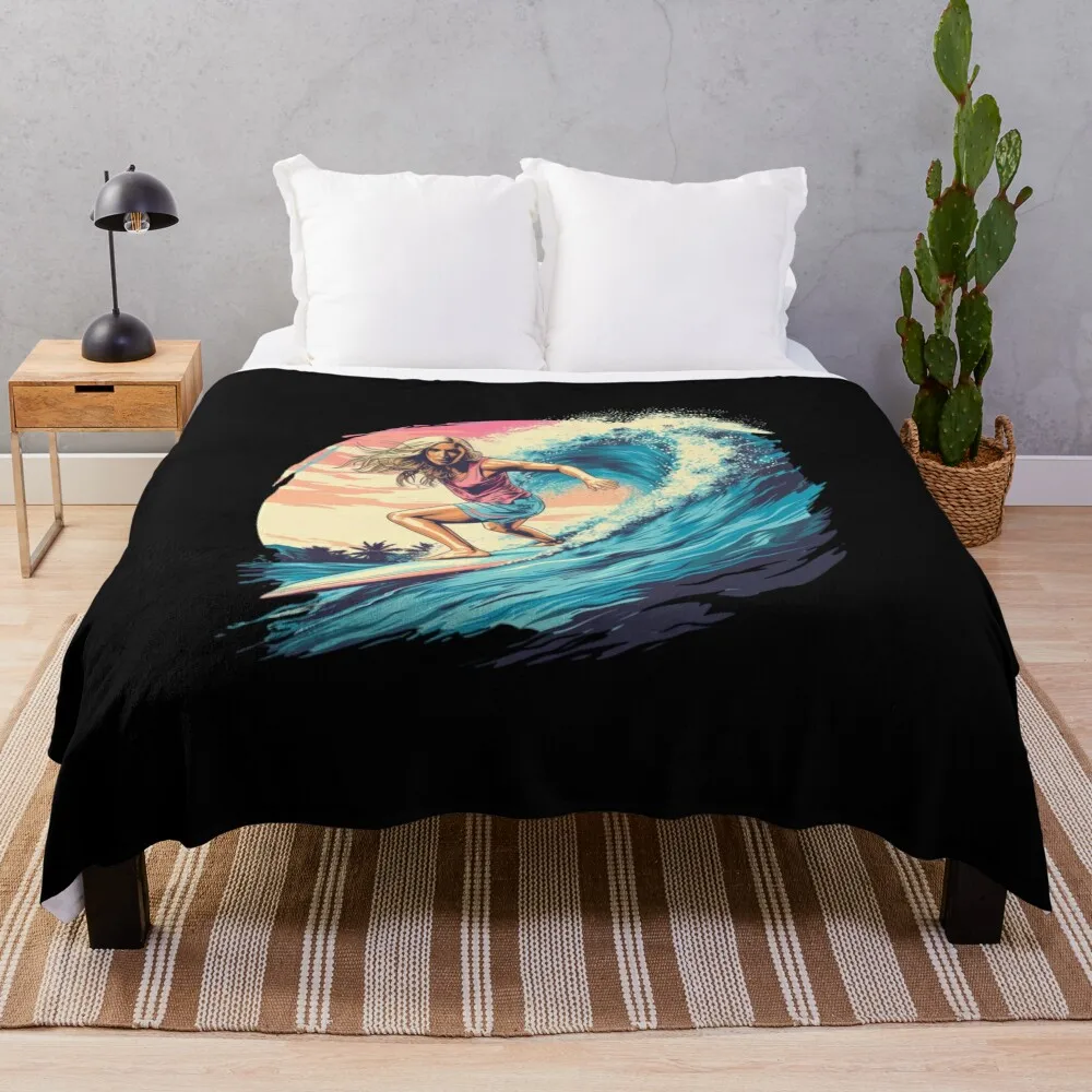 Ride the Waves Surf-Inspired Print-on-Demand Collection Throw Blanket Thin bed plaid Moving Blankets