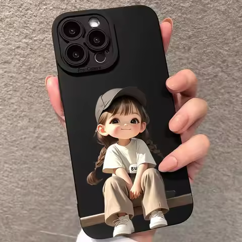 Black Double Ponytails Girl Phone Case For Samsung Galaxy S25 S24 S23 Ultra 5G S22 Plus S21 FE A56 A55 A54 A53 A16 A36 A26 Cover