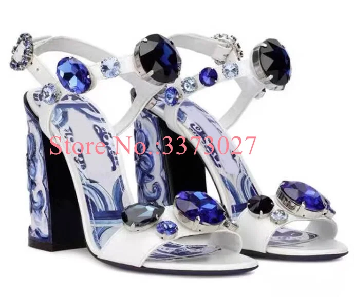 New Chunky Heel Sandals Lady Fashion 6/10cm Heel Crystal Sandals Sexy Female Rhinestone Pumps Dress Shoes Dropship