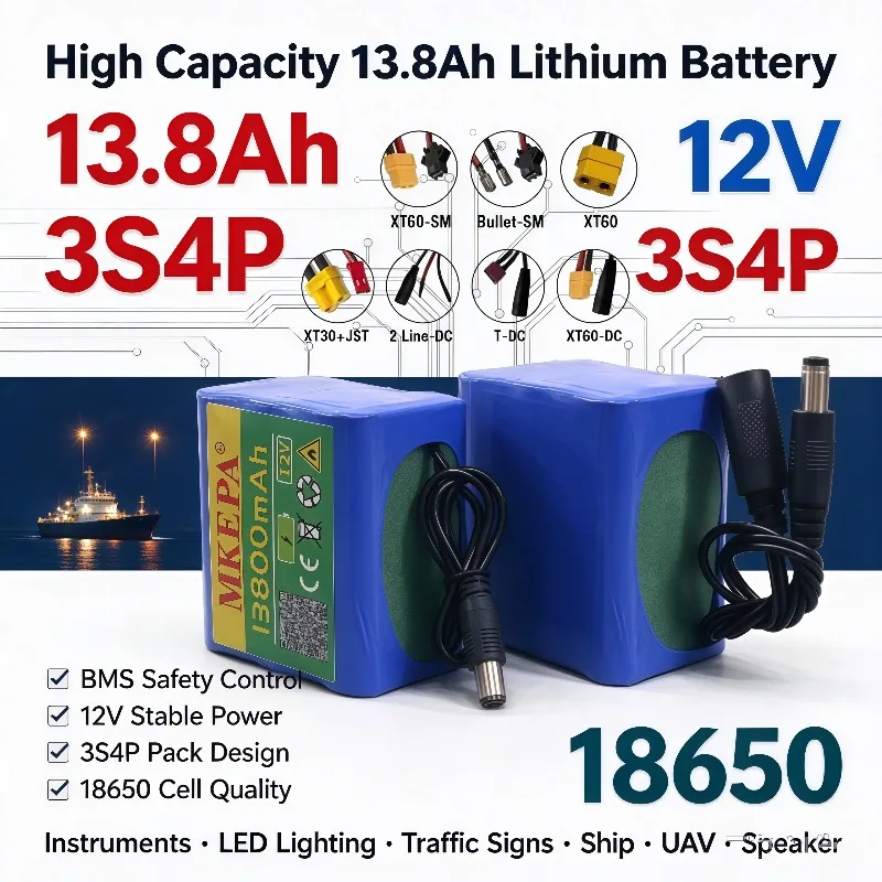 3S4P 12V 13.8Ah BMS 18650 Rechargeable Lithium Battery Widely Used: Instruments Led Lighting Traffic Signs Ship UAV Speaker Etc