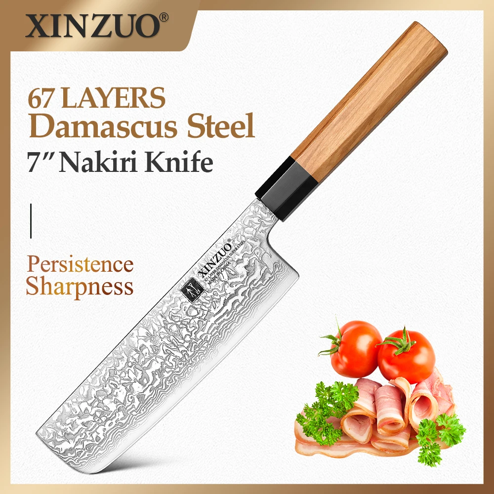 

XINZUO 7 Inch Nakiri Knife High-end Damascus Steel Ultra Sharp Kitchen Knife High Hardness Cutter With Comfort Grip Gift Box