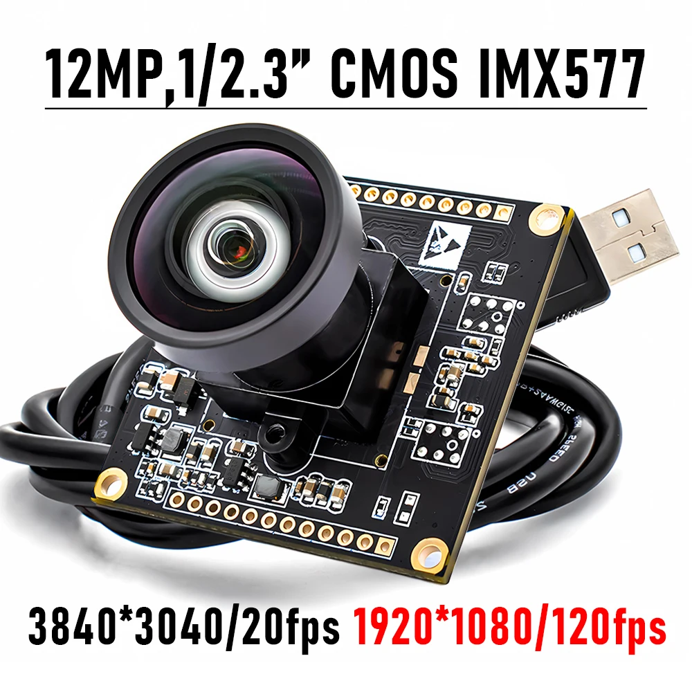 1080P 120FPS High Speed USB Camera Module 12MP 20FPS IMX577 M12 No Distortion Lens Plug And Play UVC Machine Vision Industrial